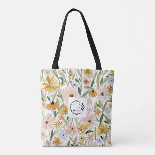 Rustieke Waterverf Wilde Bloemen Toevoegen Logo Co Tote Bag (Achterkant)