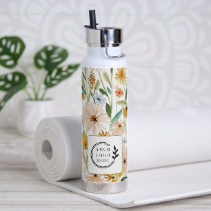 Rustieke Waterverf Wilde Bloemen Toevoegen Logo Co Waterfles