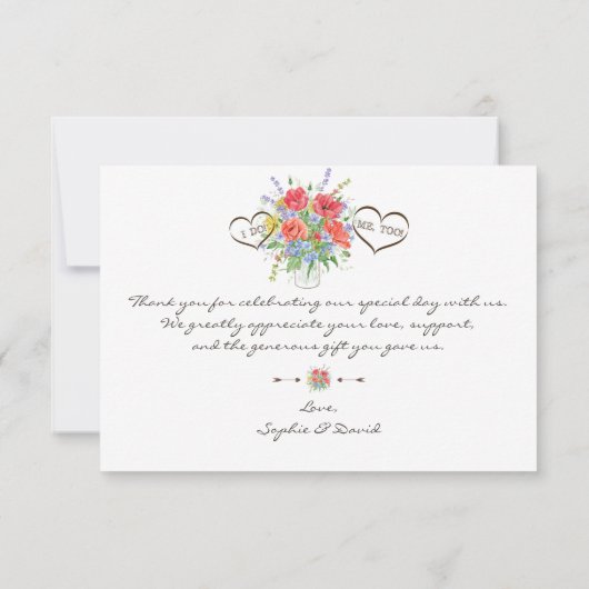 Rustieke Waterverf Wilde Bloemen Trouw Dankjewel Bedankkaart (Achterkant)