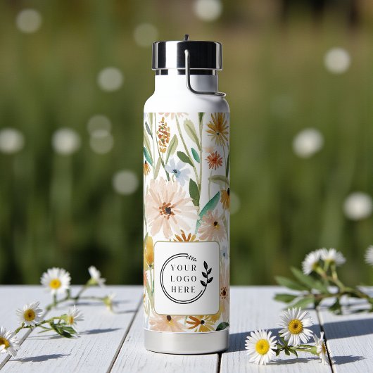 Rustieke Waterverf Wilde Bloemen Voeg Logo Bedrijf Waterfles