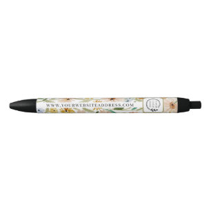 Rustieke Waterverf Wilde Bloemen Voeg Logo Toe Bed Zwarte Inkt Pen