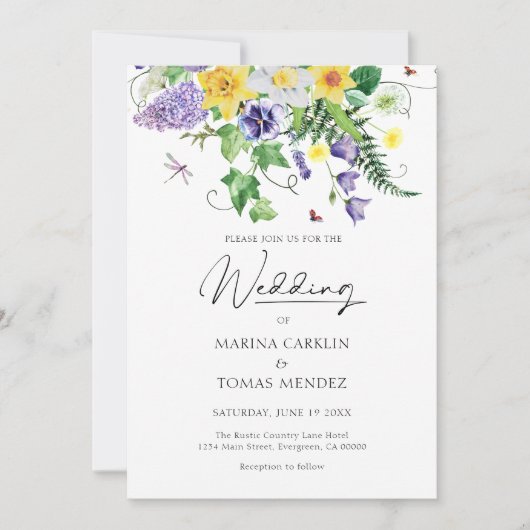 Rustieke Waterverf Wildflower bruiloft Kaart (Voorkant)