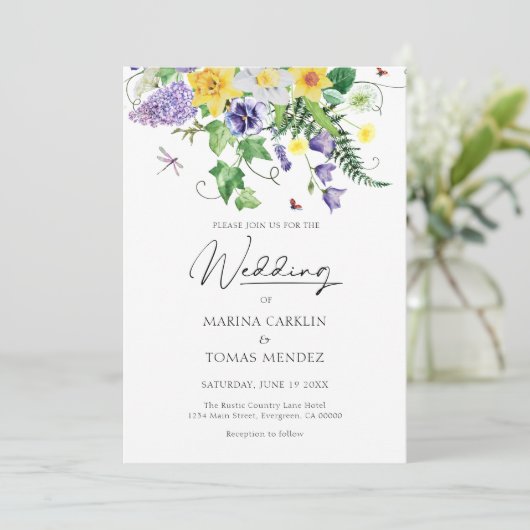 Rustieke Waterverf Wildflower bruiloft Kaart (Staand voorkant)