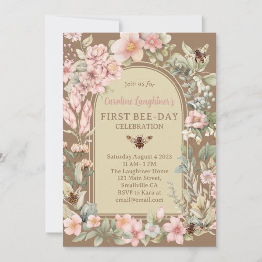 Rustieke  Waterverf Wildflower Eerste Bijendag Kaart (Voorkant)