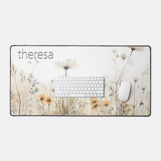 Rustieke Waterverf Wildflower Field Monogram Bureaumat (Keyboard & Muis)