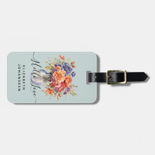 Rustieke Waterverf Wildflower Mason Jar Bord Blauw Bagagelabel (Voorkant horizontaal)