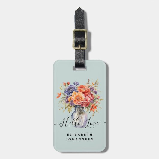 Rustieke Waterverf Wildflower Mason Jar Bord Blauw Bagagelabel (Voorkant verticaal)