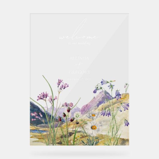 Rustieke Waterverf Wildflower Mountain bruiloft Acryl Bord (Voorkant)