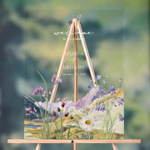 Rustieke Waterverf Wildflower Mountain bruiloft Acryl Bord