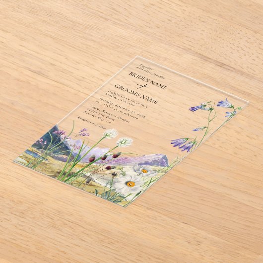Rustieke Waterverf Wildflower Mountain bruiloft Acryl Uitnodigingen (Laagn)