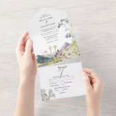 Rustieke Waterverf Wildflower Mountain bruiloft All In One Uitnodiging (Afscheurbaar)