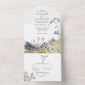 Rustieke Waterverf Wildflower Mountain bruiloft All In One Uitnodiging (Binnen)