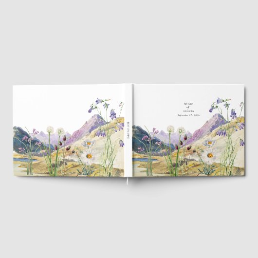 Rustieke Waterverf Wildflower Mountain bruiloft Gastenboek (Volledig)