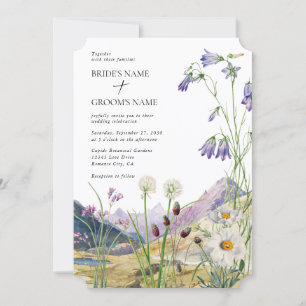 Rustieke Waterverf Wildflower Mountain bruiloft Kaart