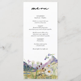 Rustieke Waterverf Wildflower Mountain bruiloft Menu