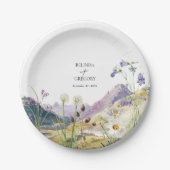 Rustieke Waterverf Wildflower Mountain bruiloft Papieren Bordje (Voorkant)