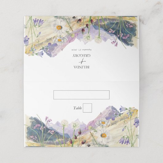 Rustieke Waterverf Wildflower Mountain bruiloft Plaatskaartje (Buitenkant ongevouwen)