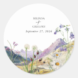 Rustieke Waterverf Wildflower Mountain bruiloft Ronde Sticker
