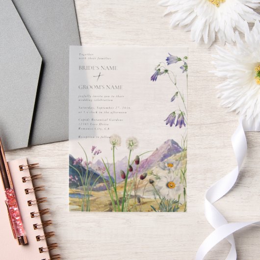 Rustieke Waterverf Wildflower Mountain bruiloft Vellum Uitnodigingen (Huwelijk)