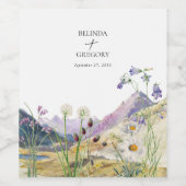 Rustieke Waterverf Wildflower Mountain bruiloft Wijn Etiket (Enkel label)