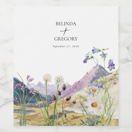 Rustieke Waterverf Wildflower Mountain bruiloft Wijn Etiket (Enkel label)