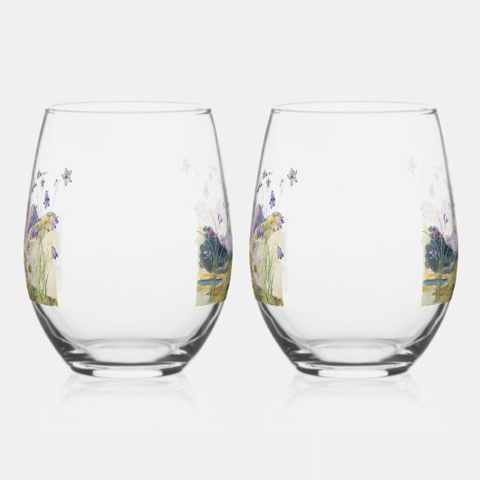 Rustieke Waterverf Wildflower Mountain bruiloft Wijnglas Zonder Voet (Links)