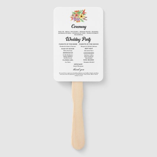 Rustieke Waterverf Wildflowers bruiloft programma Handwaaier (Achterkant)