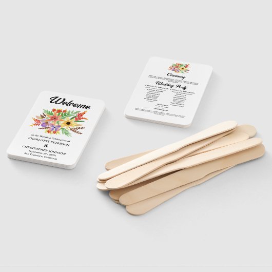 Rustieke Waterverf Wildflowers bruiloft programma Handwaaier (Niet-gemonteerd)