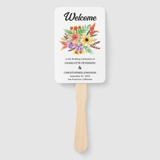 Rustieke Waterverf Wildflowers bruiloft programma Handwaaier (Voorkant)