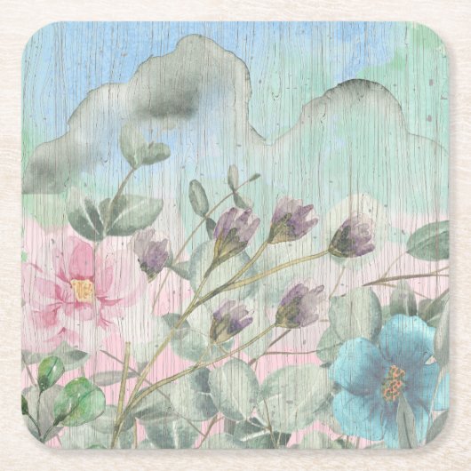 Rustieke Waterverf Wildflowers Kartonnen Onderzetters (Voorkant)