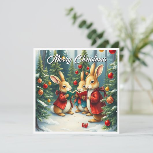 Rustieke Waterverf Winter Pine Trees Caroling Feestdagenkaart (Staand voorkant)