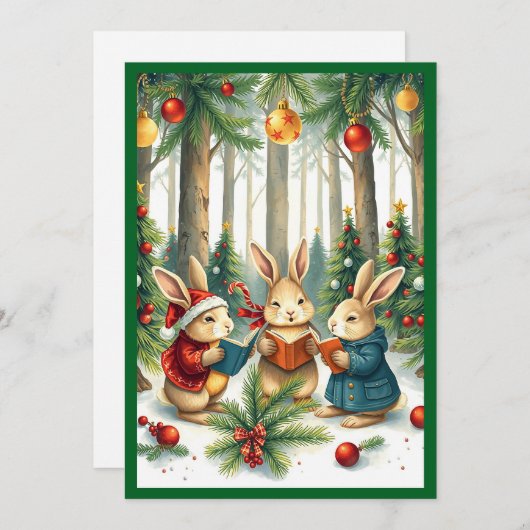 Rustieke Waterverf Winter Pine Trees Caroling Feestdagenkaart (Voorkant / Achterkant)