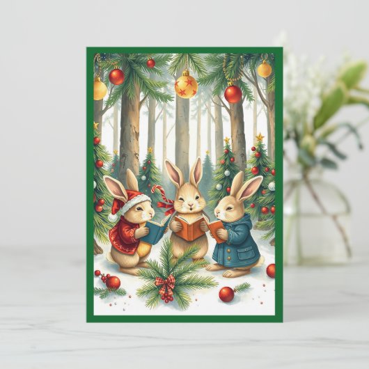 Rustieke Waterverf Winter Pine Trees Caroling Feestdagenkaart (Staand voorkant)