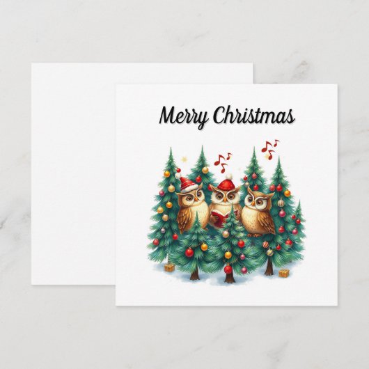Rustieke Waterverf Winter Pine Trees Caroling Feestdagenkaart (Voorkant / Achterkant)