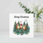 Rustieke Waterverf Winter Pine Trees Caroling Feestdagenkaart (Staand voorkant)