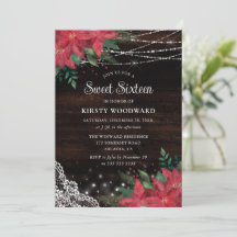 Rustieke waterverf winter Poinsettia Sweet Sixteen