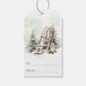 Rustieke Waterverf Winter Scene Kerst Cadeaulabel (Voorkant)
