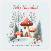 Rustieke Waterverf Winter Woodland Feliz Navidad Vierkante Sticker (Voorkant)