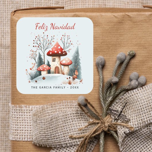 Rustieke Waterverf Winter Woodland Feliz Navidad Vierkante Sticker