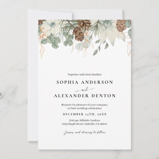 Rustieke Waterverf Winterbloemen Kaart (Voorkant)