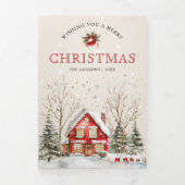 Rustieke Waterverf Winterdorp 4 Foto Kerst Drieluik Wenskaart (Cover)
