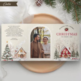 Rustieke Waterverf Winterdorp 4 Foto Kerst Drieluik Wenskaart