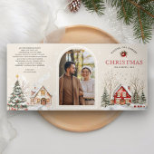 Rustieke Waterverf Winterdorp 4 Foto Kerst Drieluik Wenskaart