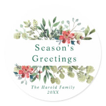 Rustieke Waterverf wintergroen met rode bloemen