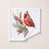 Rustieke Waterverf Winterkardinaal Holly Branch Bad Handdoek (Wasdoekje)