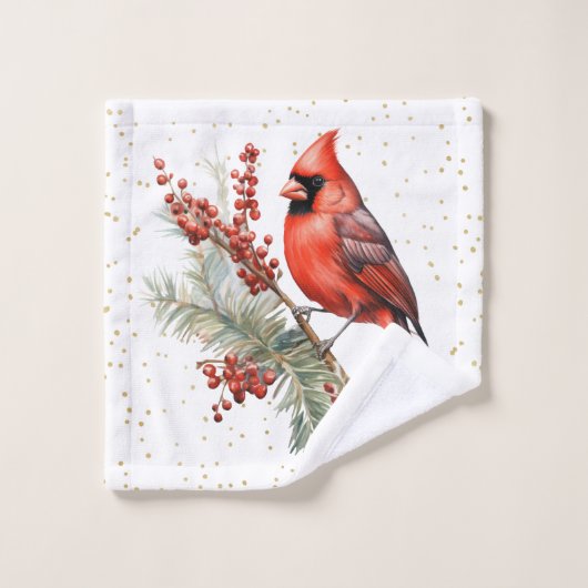 Rustieke Waterverf Winterkardinaal Holly Branch Bad Handdoek (Wasdoekje)
