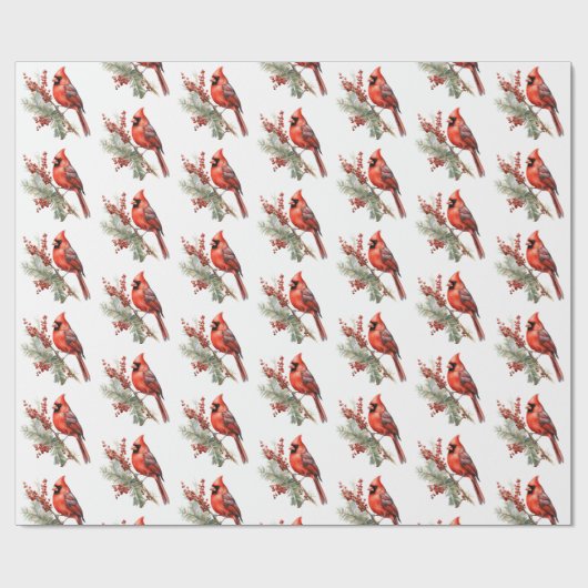 Rustieke Waterverf Winterkardinaal Holly Branch Cadeaupapier (Vlak)