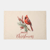 Rustieke Waterverf Winterkardinaal Holly Branch Deurmat (Voorkant)