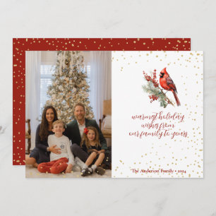 Rustieke Waterverf Winterkardinaal Holly Branch Feestdagenkaart