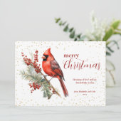 Rustieke Waterverf Winterkardinaal Holly Branch Feestdagenkaart (Staand voorkant)